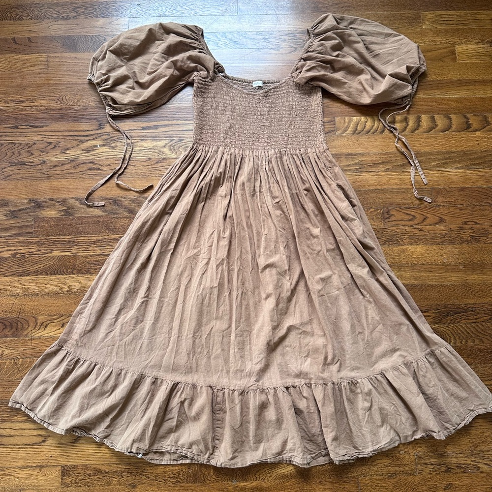 Honeydove vintage smock dress brown medium